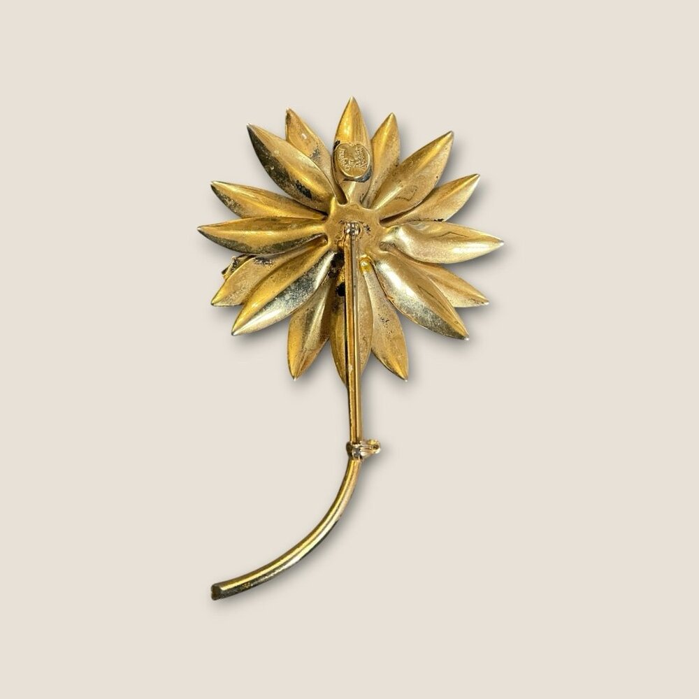 Estate Vintage Original by Robert Metal Yellow Flower Ladybug Brooch Pin 3.5” - Picture 4 of 5